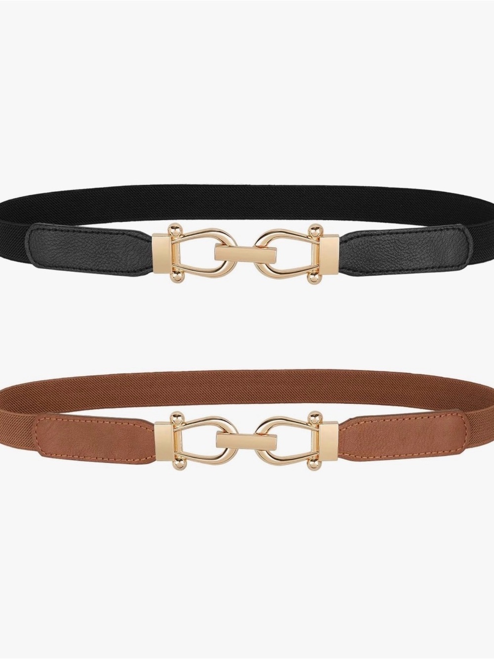 Gold-Link Stretch Waist Belt in Black and Brown